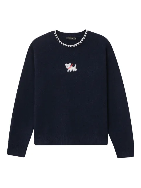 tout a coup dog appliqué scalloped sweater