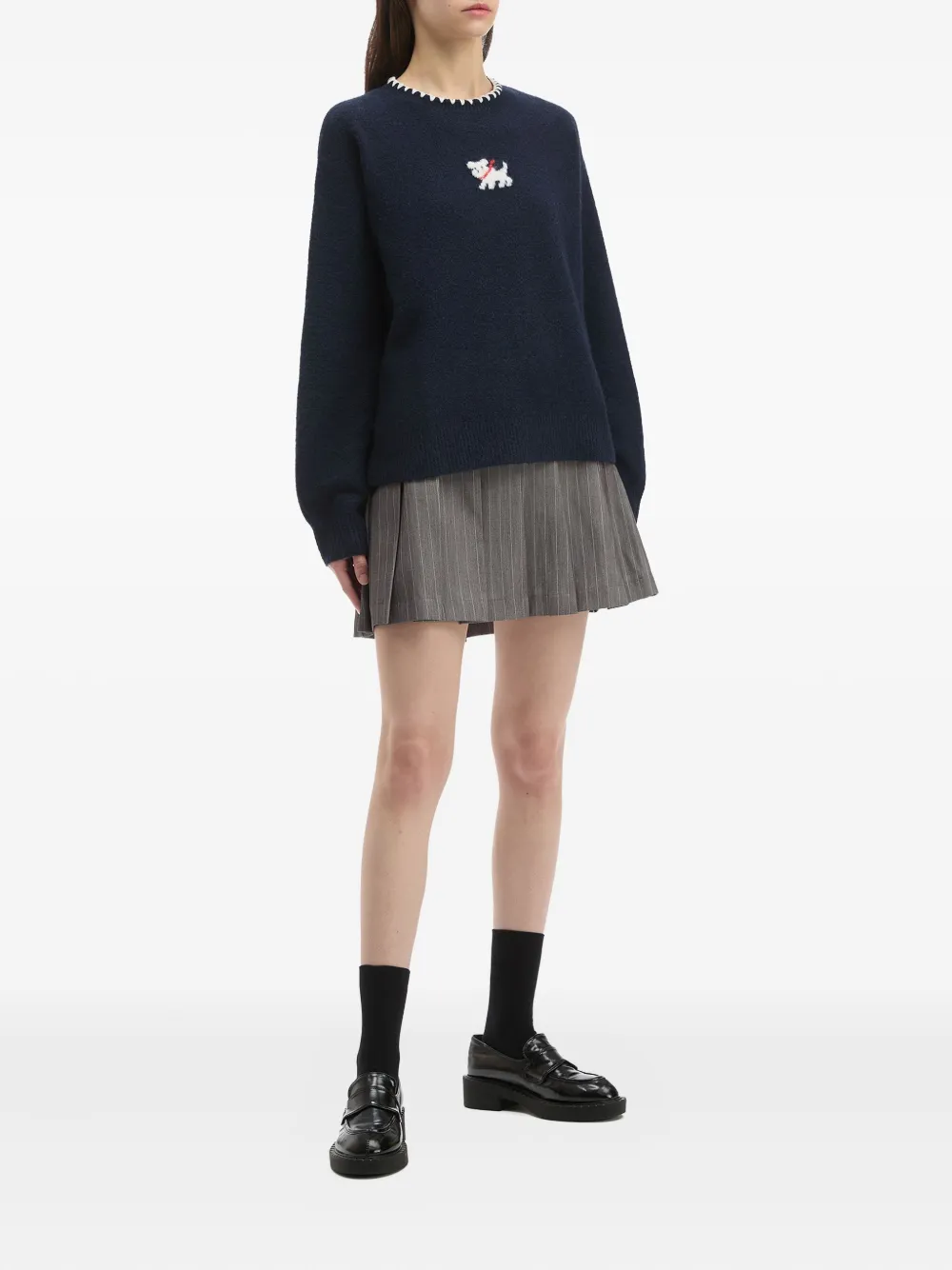 Tout A Coup Dog Appliqué Scalloped Sweater In Blue