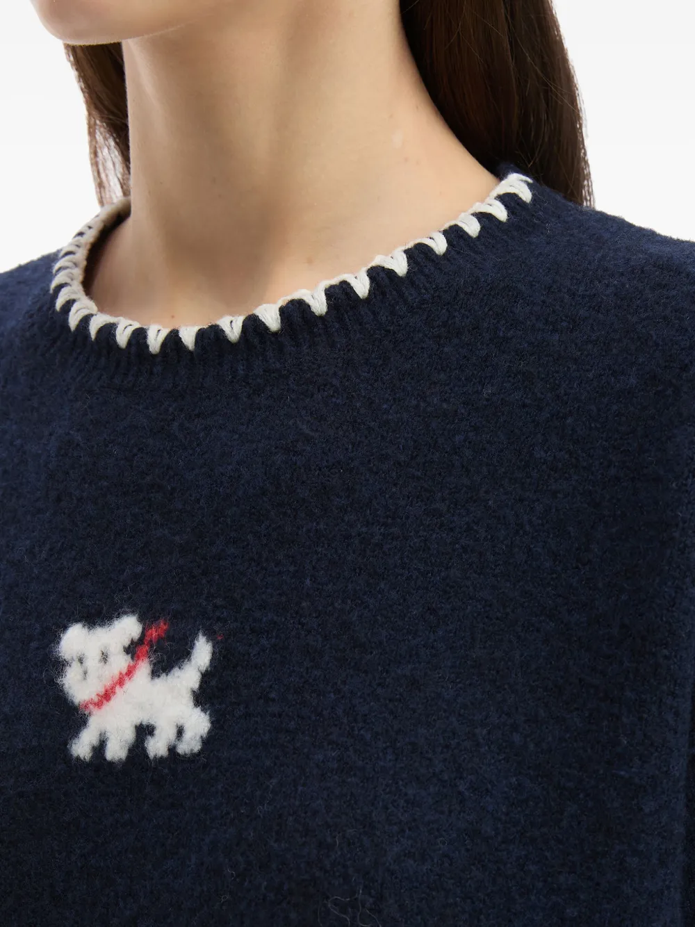 Tout A Coup Dog Appliqué Scalloped Sweater In Blue