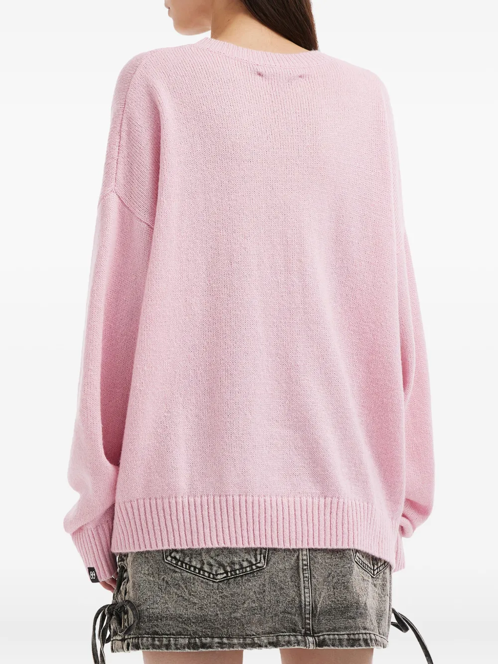 Mini Cream Intarsia-knit Crew-neck Sweater In Pink