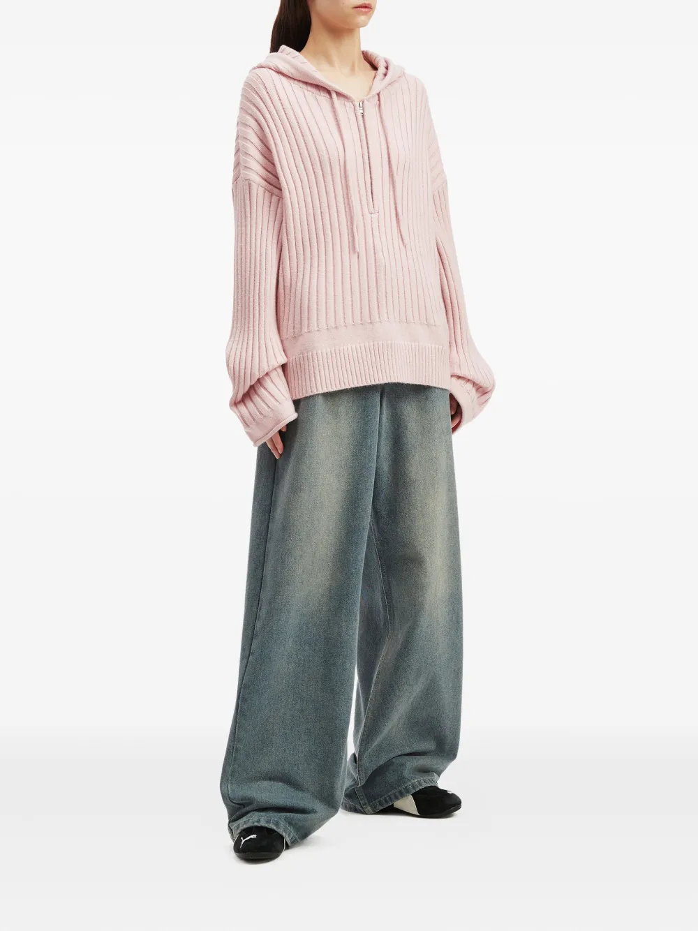 Tout a coup Geribbelde hoodie - Roze
