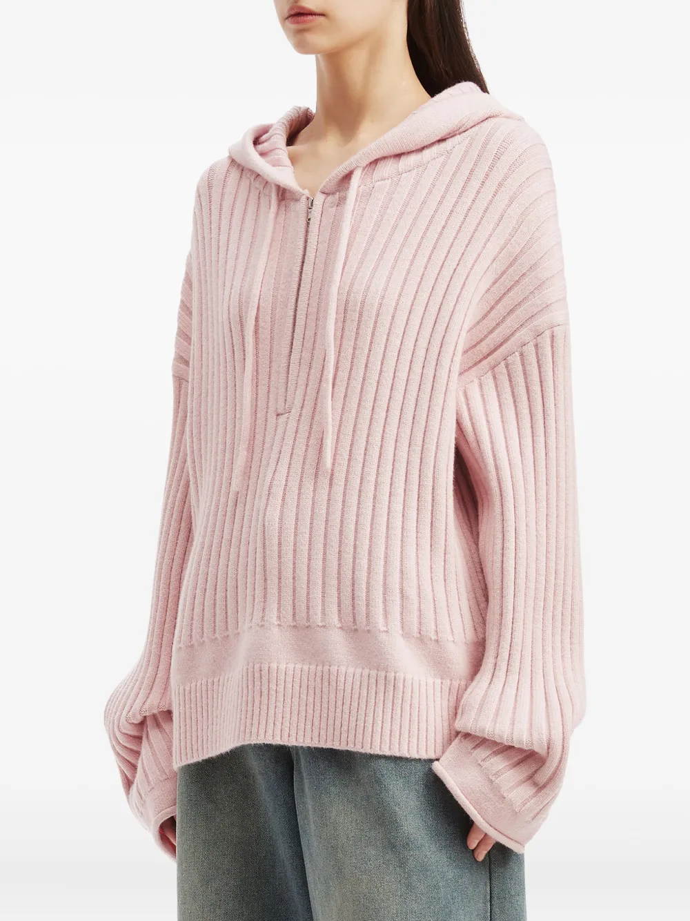 Tout A Coup Ribbed Hoodie In Pink