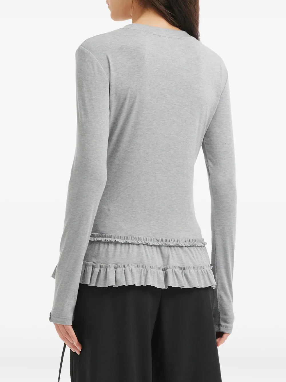 Mini Cream Ruffled Long-sleeve Top In Gray