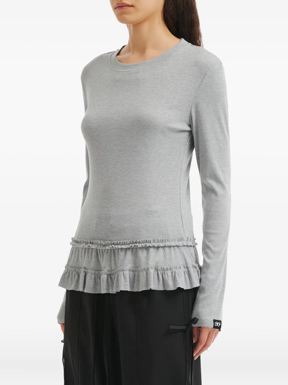 Mini Cream Ruffled Long-sleeve Top In Gray