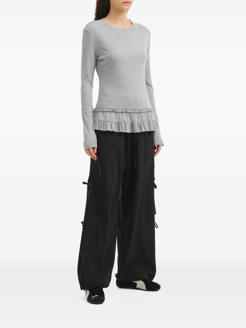 Mini Cream Ruffled Long-sleeve Top In Gray
