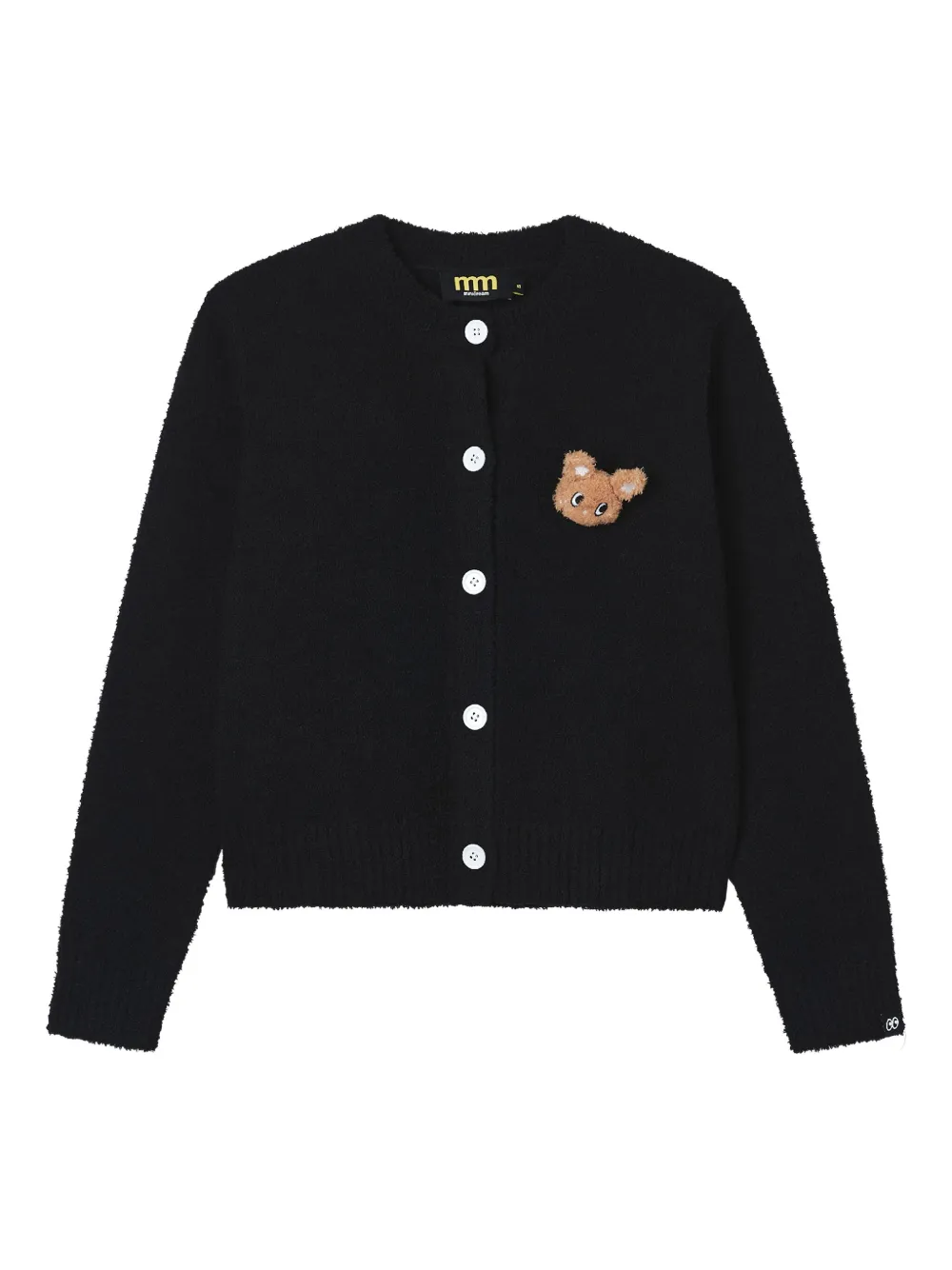 Mini Cream Bear-appliqué Cardigan In Black