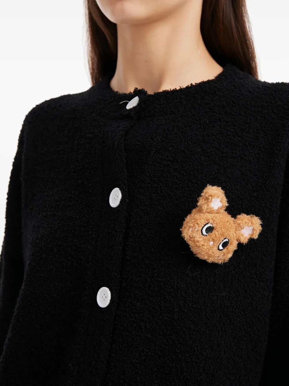Mini Cream Bear-appliqué Cardigan In Black