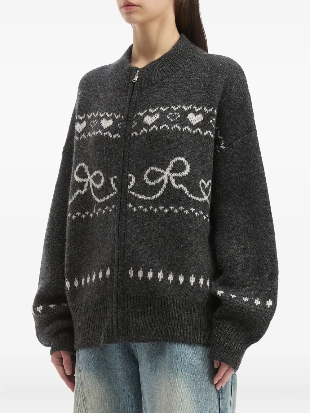 Tout A Coup Intarsia-knit Cardigan In Gray