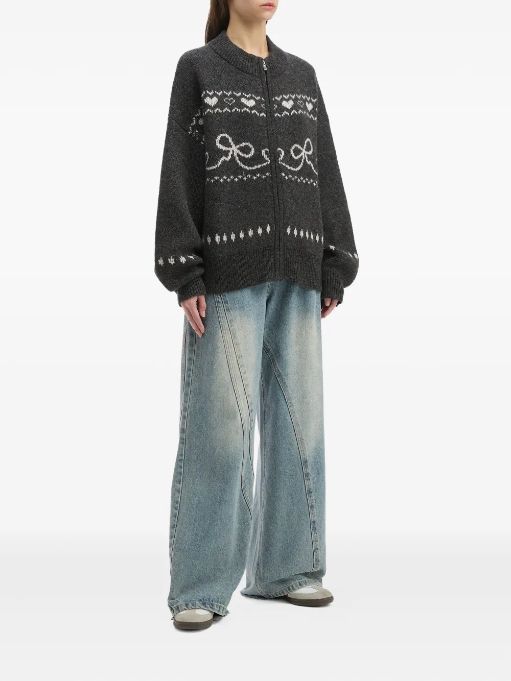 Tout A Coup Intarsia-knit Cardigan In Gray