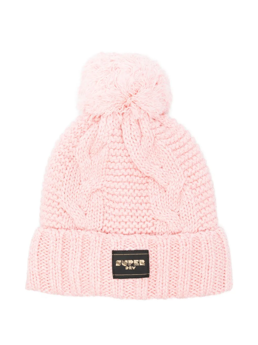 Superdry bonnet en maille torsadée à pompon | rose | Image 1