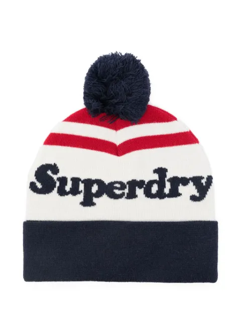 Superdry pompom-detail striped beanie