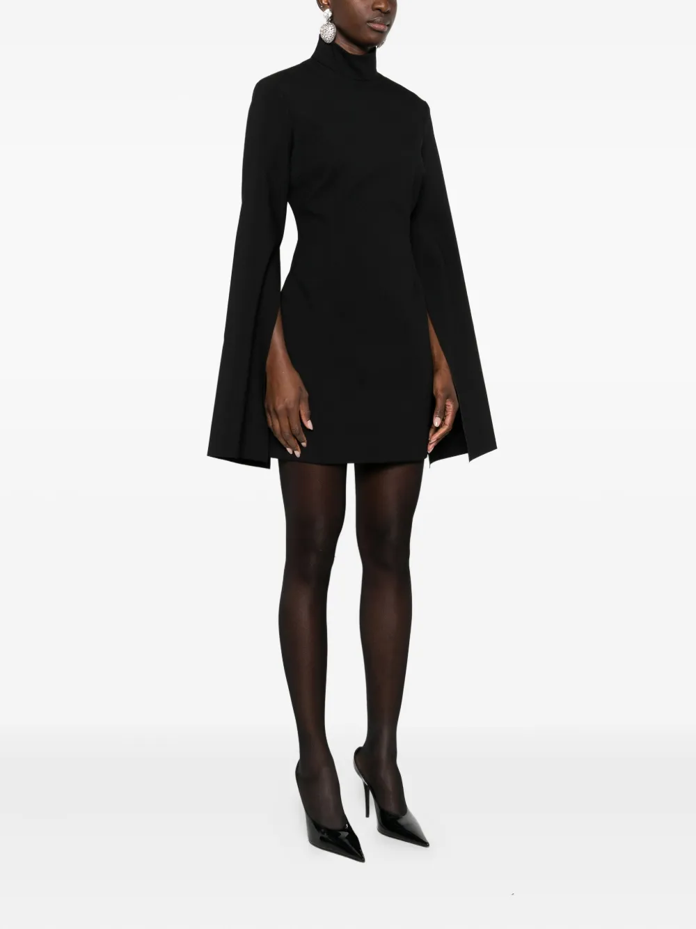 Solace London Funnel-neck Wide-sleeve Mini Dress In Black