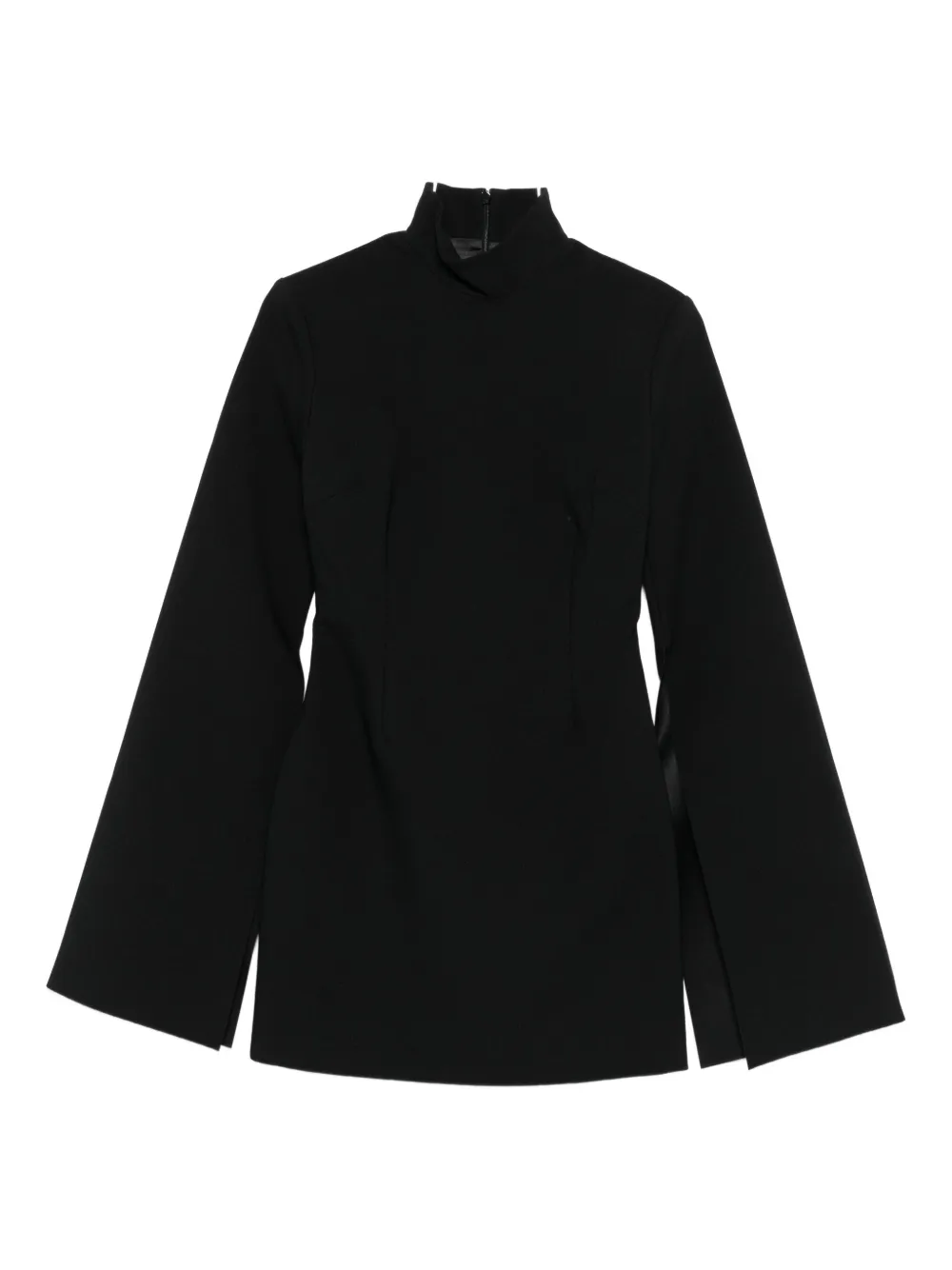 Solace London Funnel-neck Wide-sleeve Mini Dress In Black