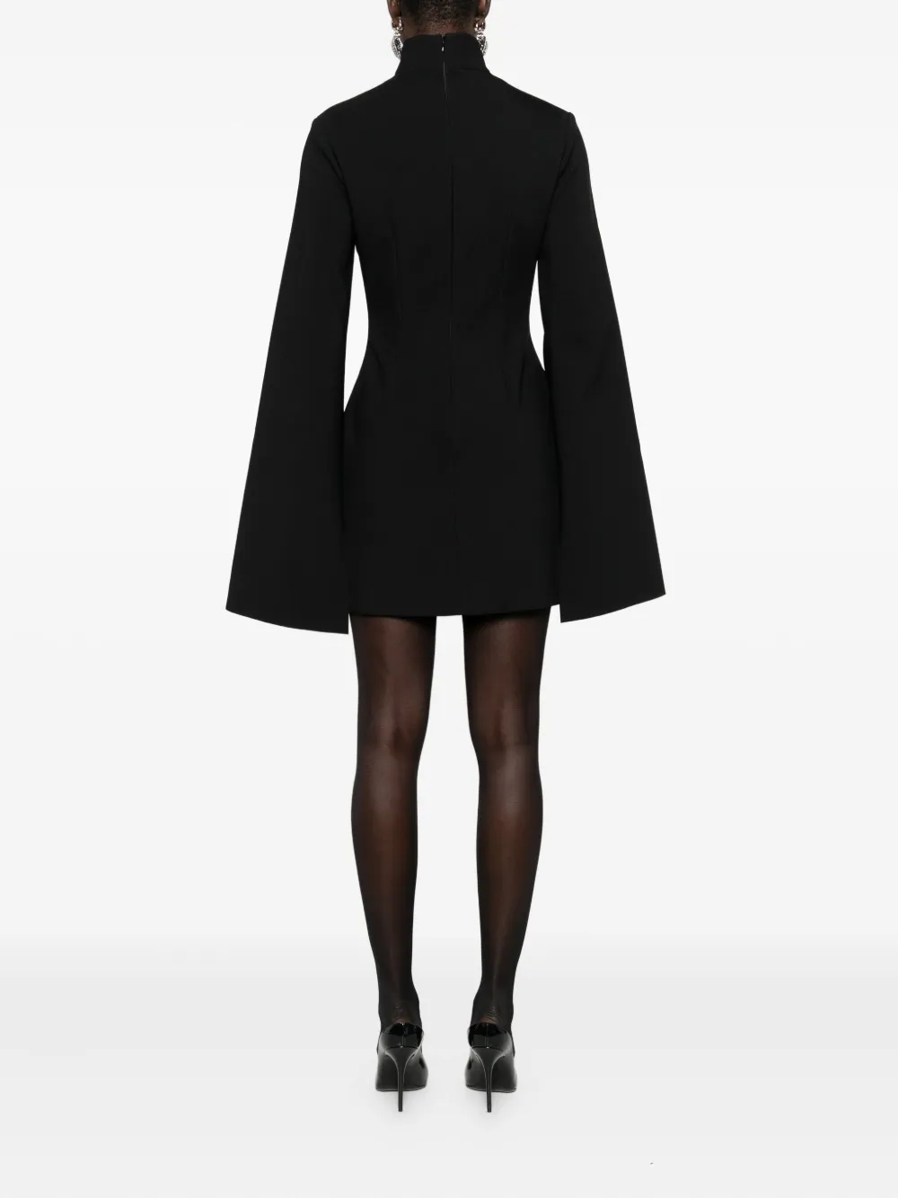 Solace London Funnel-neck Wide-sleeve Mini Dress In Black