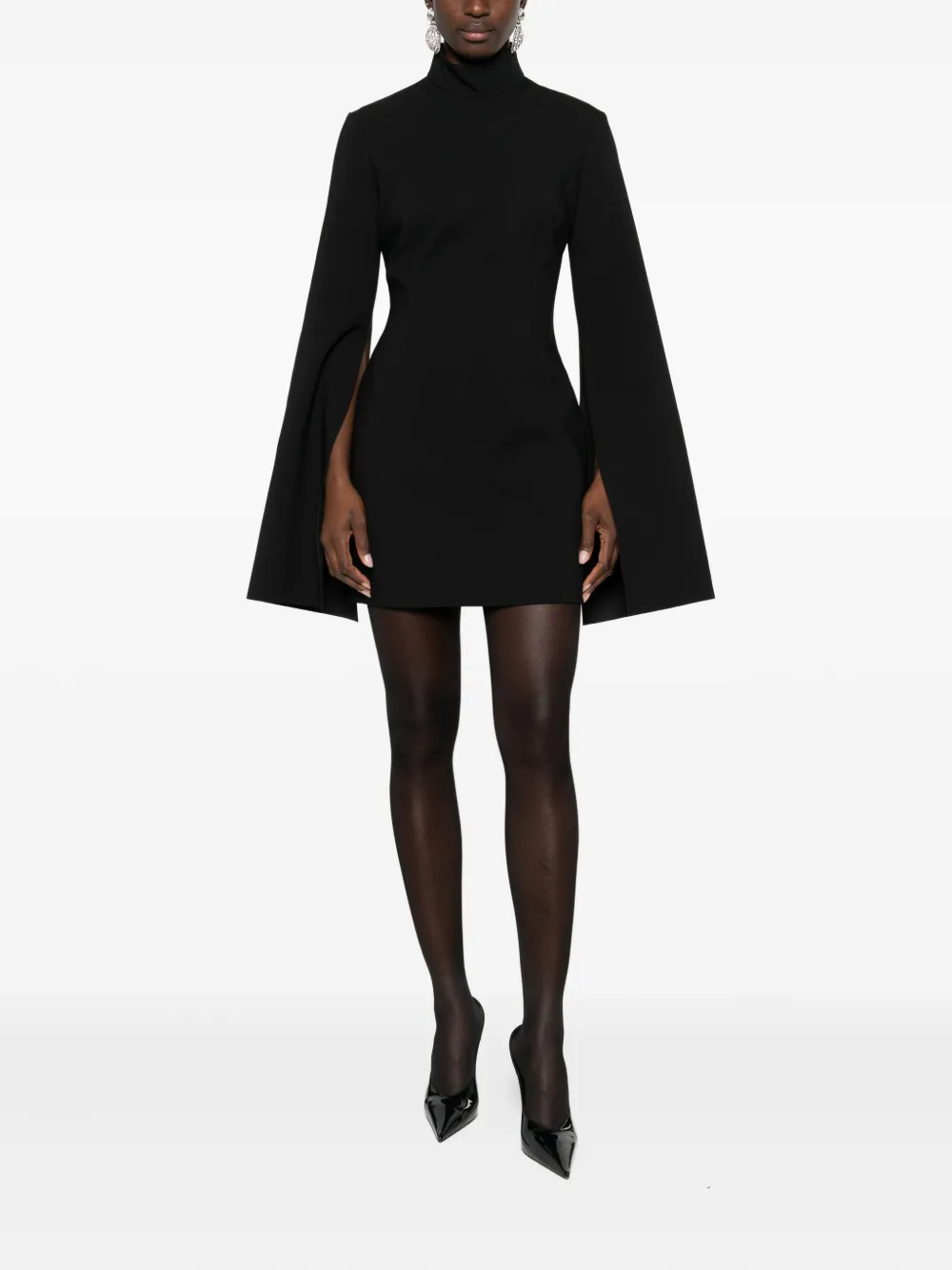Solace London funnel-neck wide-sleeve mini dress - Zwart