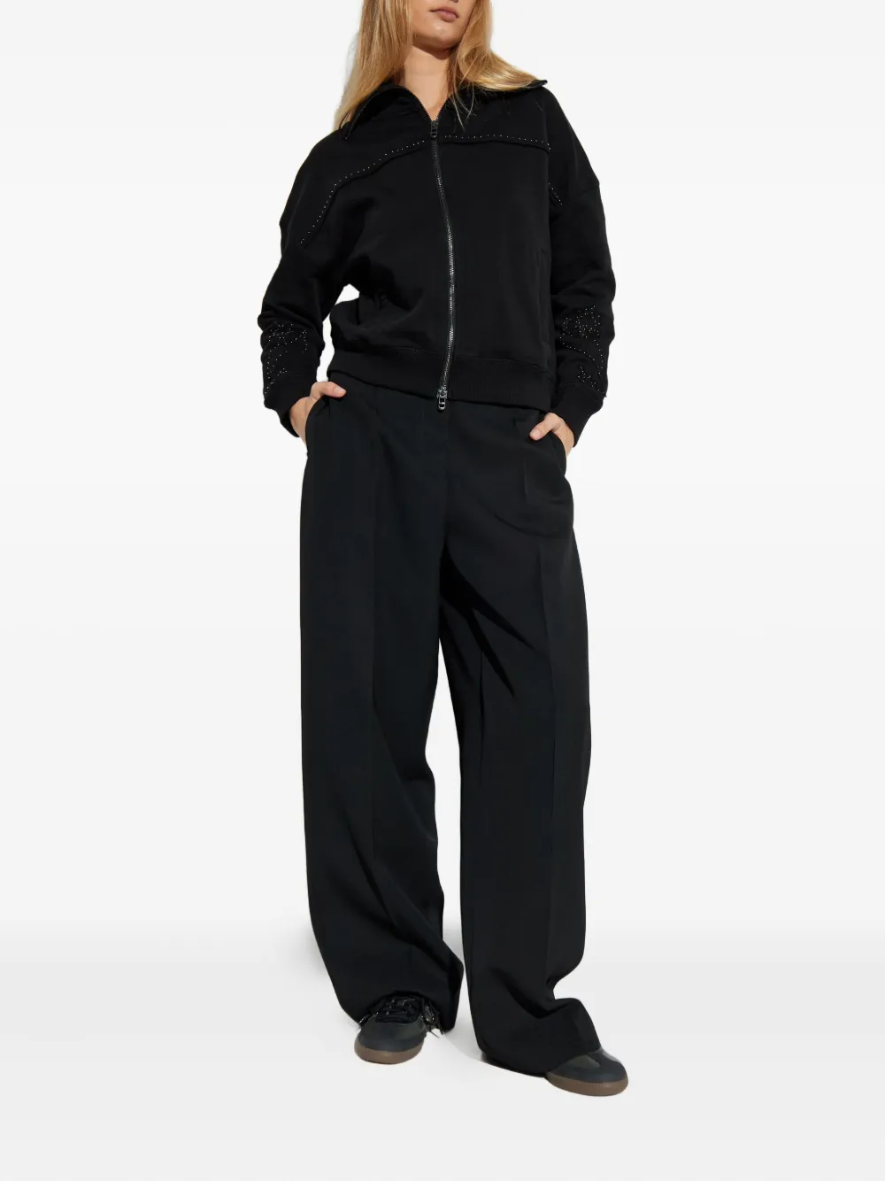 Zadig & Voltaire Milly Studded Patch Zip Sweatshirt In Black