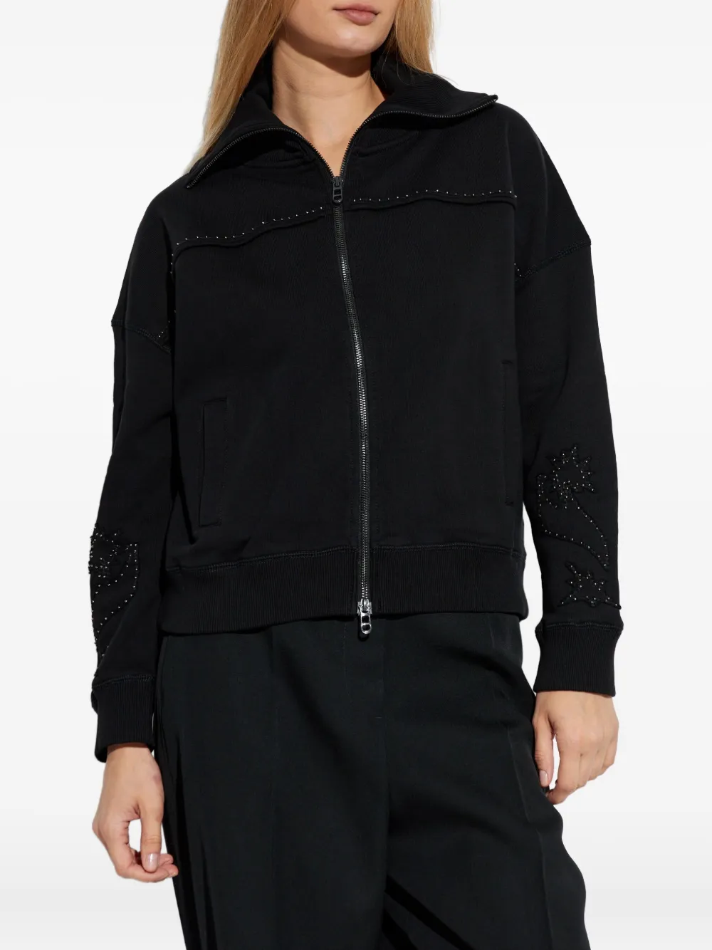 Zadig & Voltaire Milly Studded Patch Zip Sweatshirt In Black