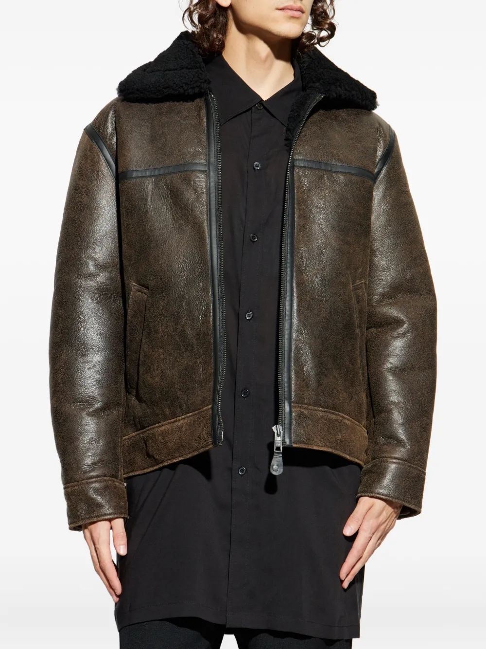 Samsoe & Samsoe Zippered Long-sleeved Leather Jacket In Black