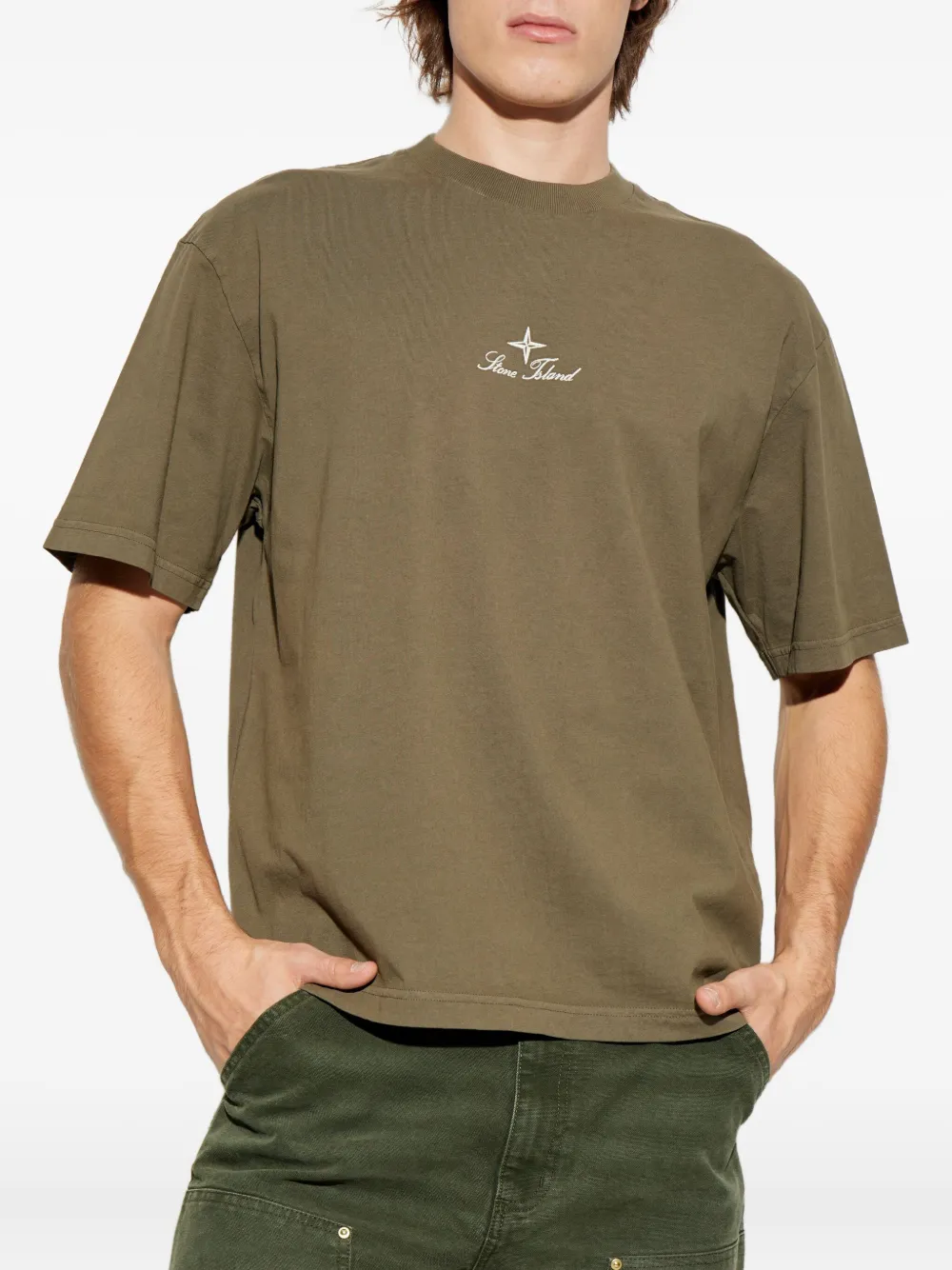 Stone Island T-shirt met gestikt detail Bruin