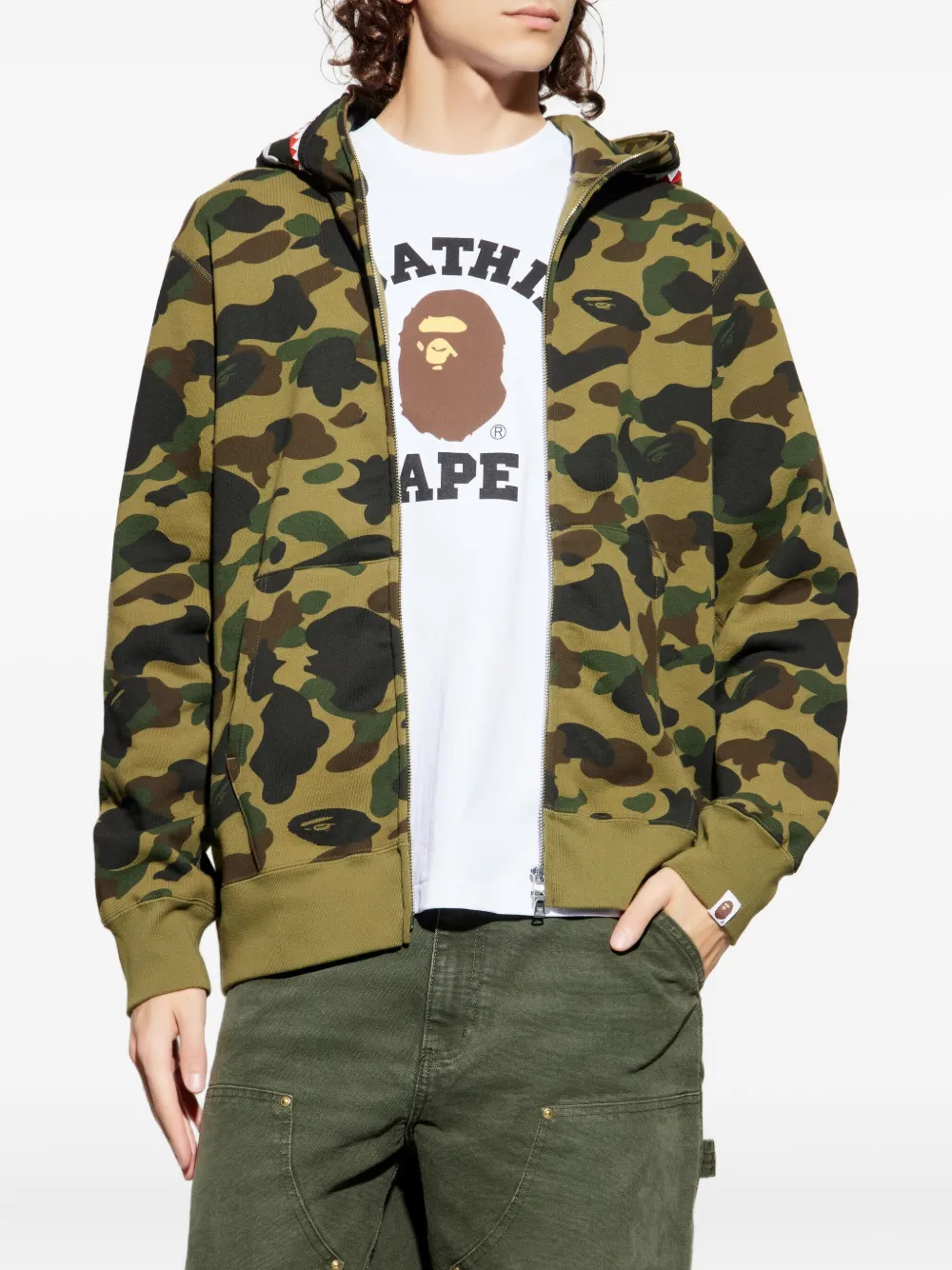 A BATHING APE 1st Camo hoodie met haaiendetail Groen