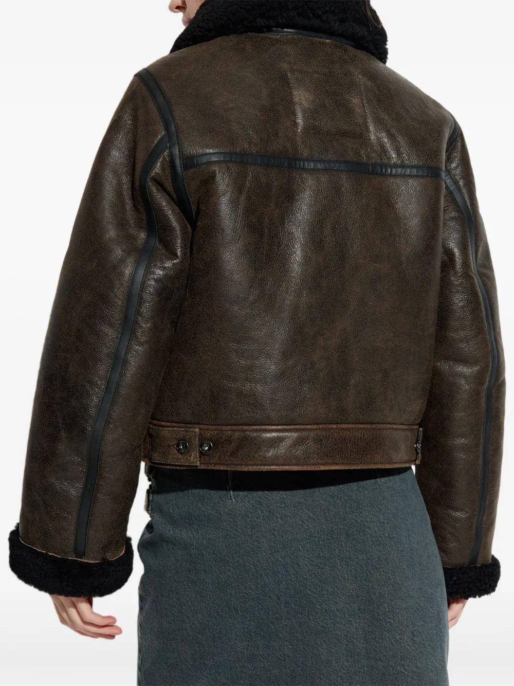 Samsoe & Samsoe Zippered Long-sleeved Leather Jacket In Brown