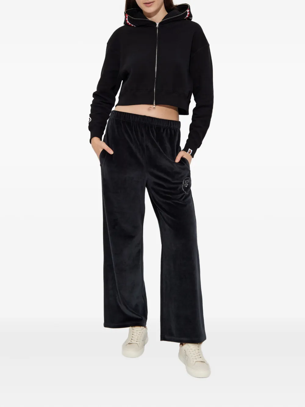 A BATHING APE shark cropped hoodie - Zwart