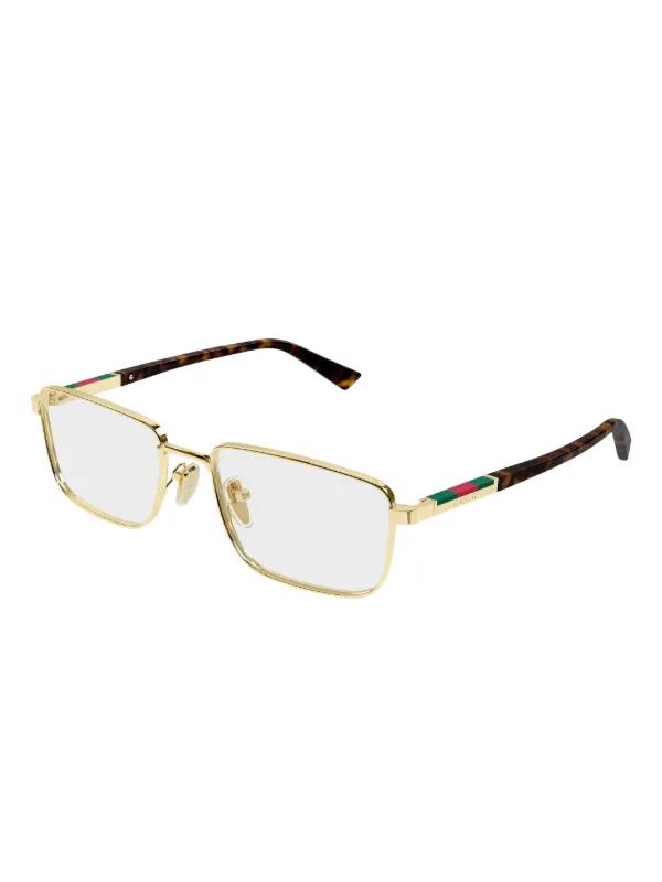 Gucci Eyewear Armação De Óculos Retangular | Dourado | FARFETCH BR