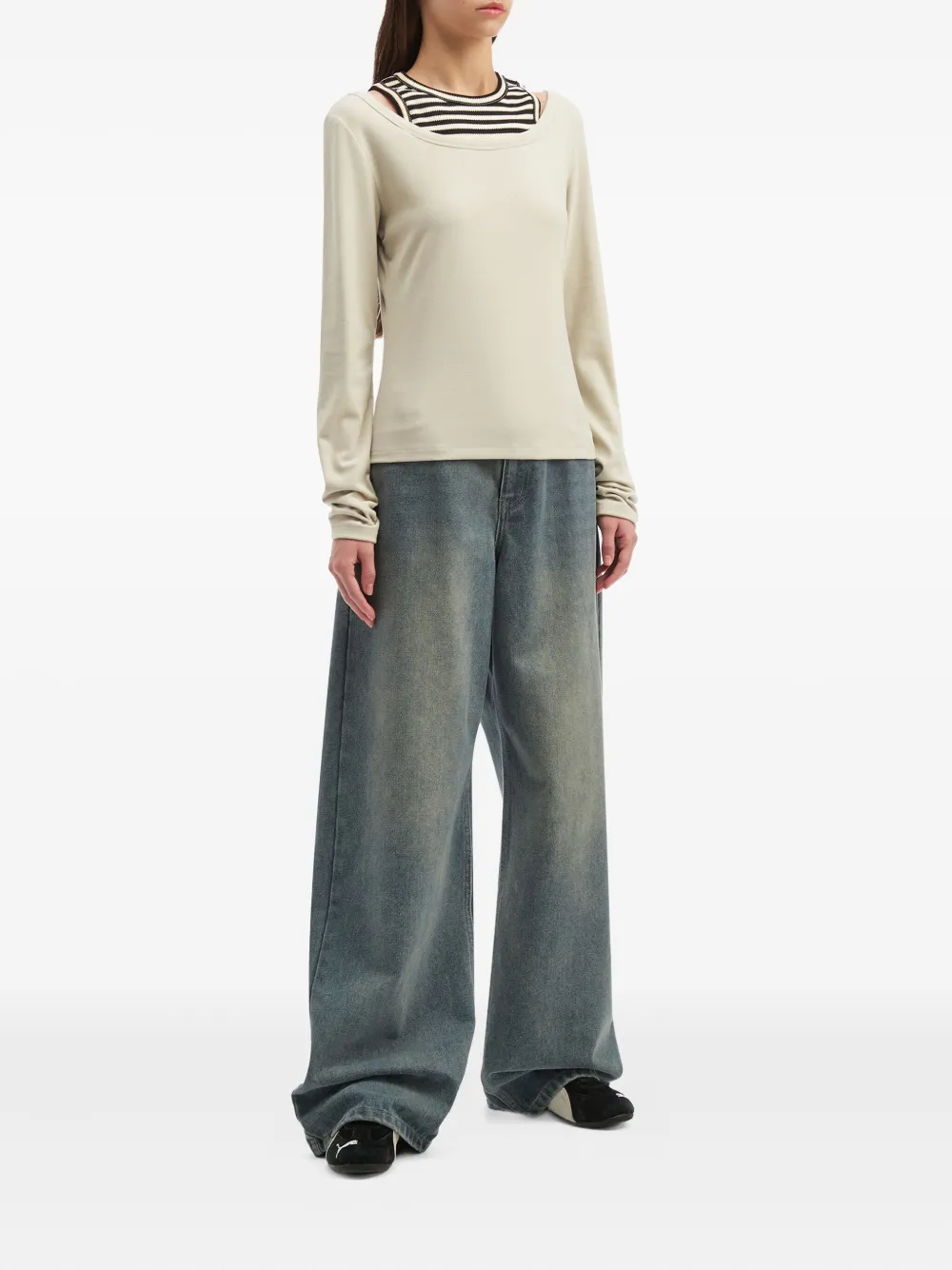Tout A Coup Striped Layered T-shirt In Gray