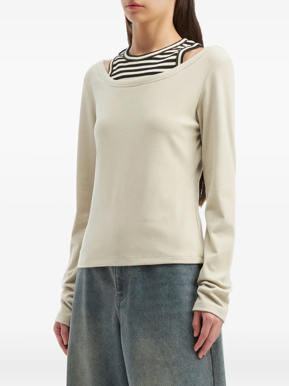 Tout A Coup Striped Layered T-shirt In Gray