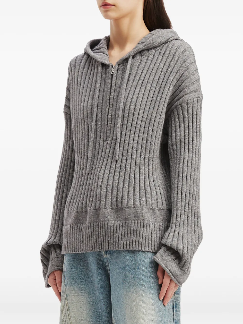 Tout A Coup Ribbed Hoodie In Gray