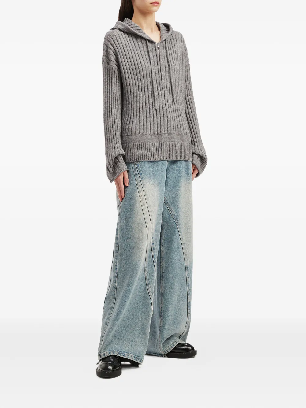Tout A Coup Ribbed Hoodie In Gray