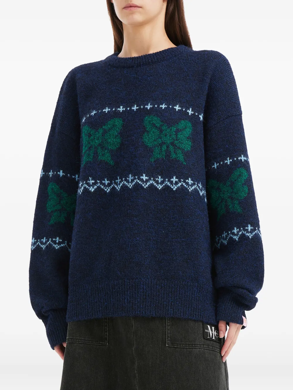 Mini Cream Intarsia-knit Sweater In Blue