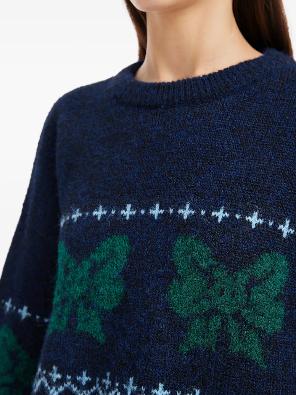 Mini Cream Intarsia-knit Sweater In Blue