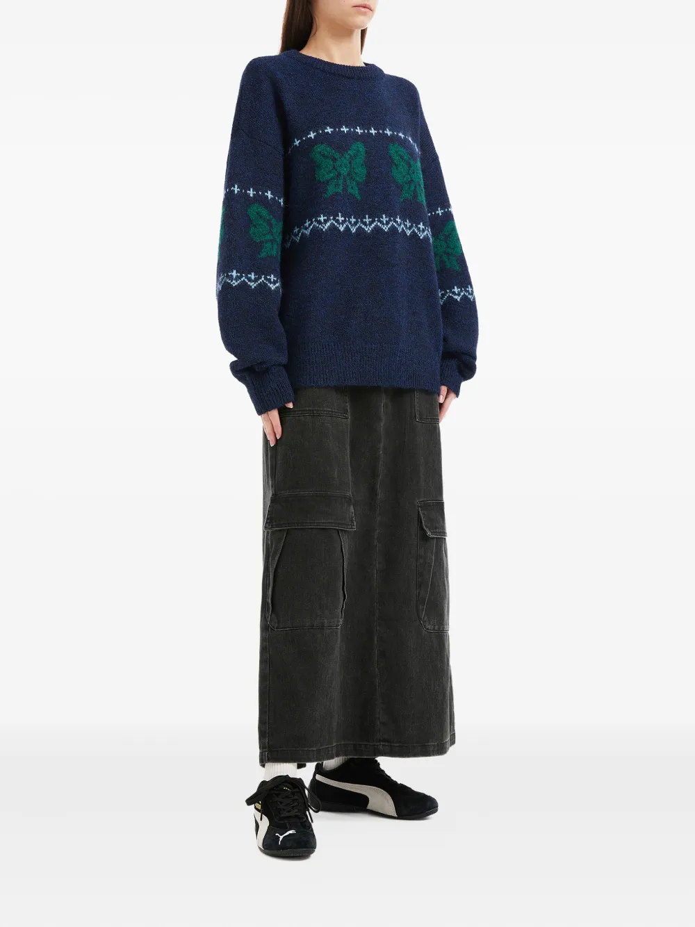 Mini Cream Intarsia-knit Sweater In Blue