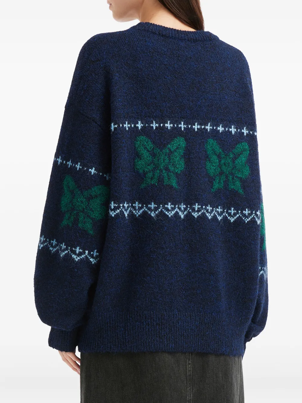 Mini Cream Intarsia-knit Sweater In Blue