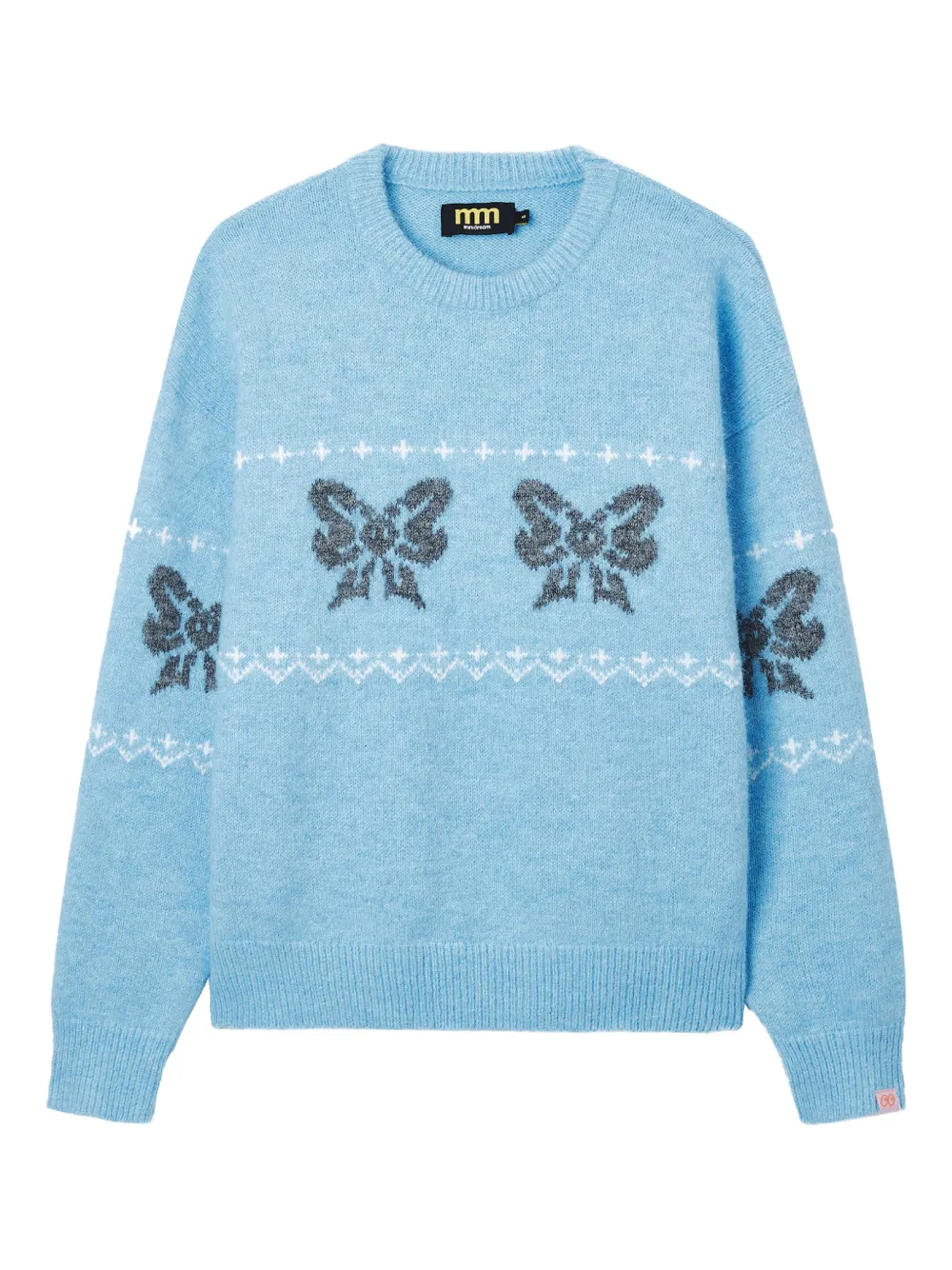 Mini Cream bow pattern sweater | Blue | Image 1