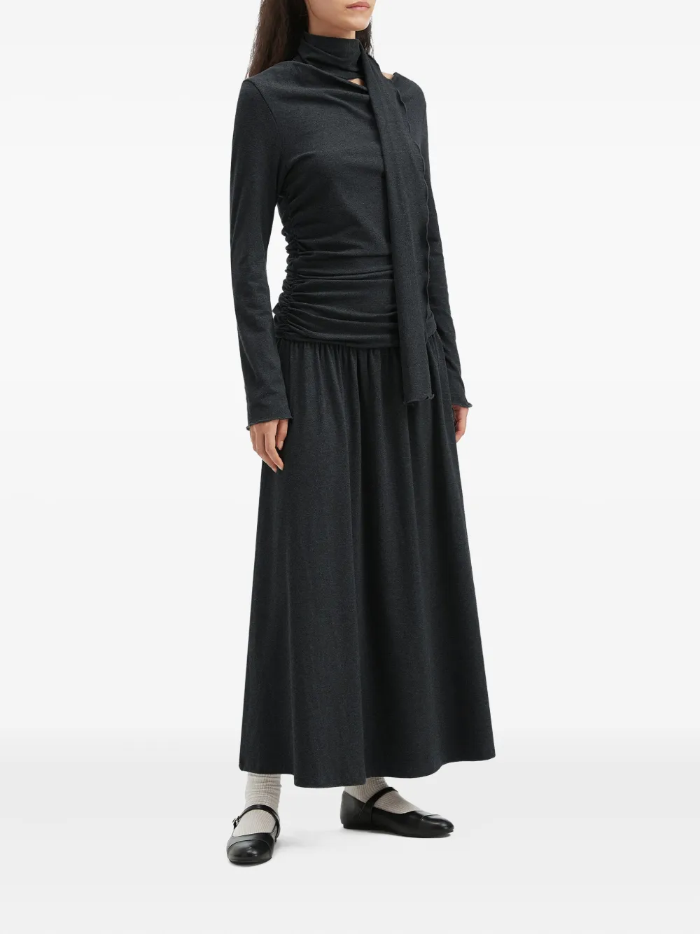 Tout A Coup Scarf-detailed Ruched Maxi Dress In Gray