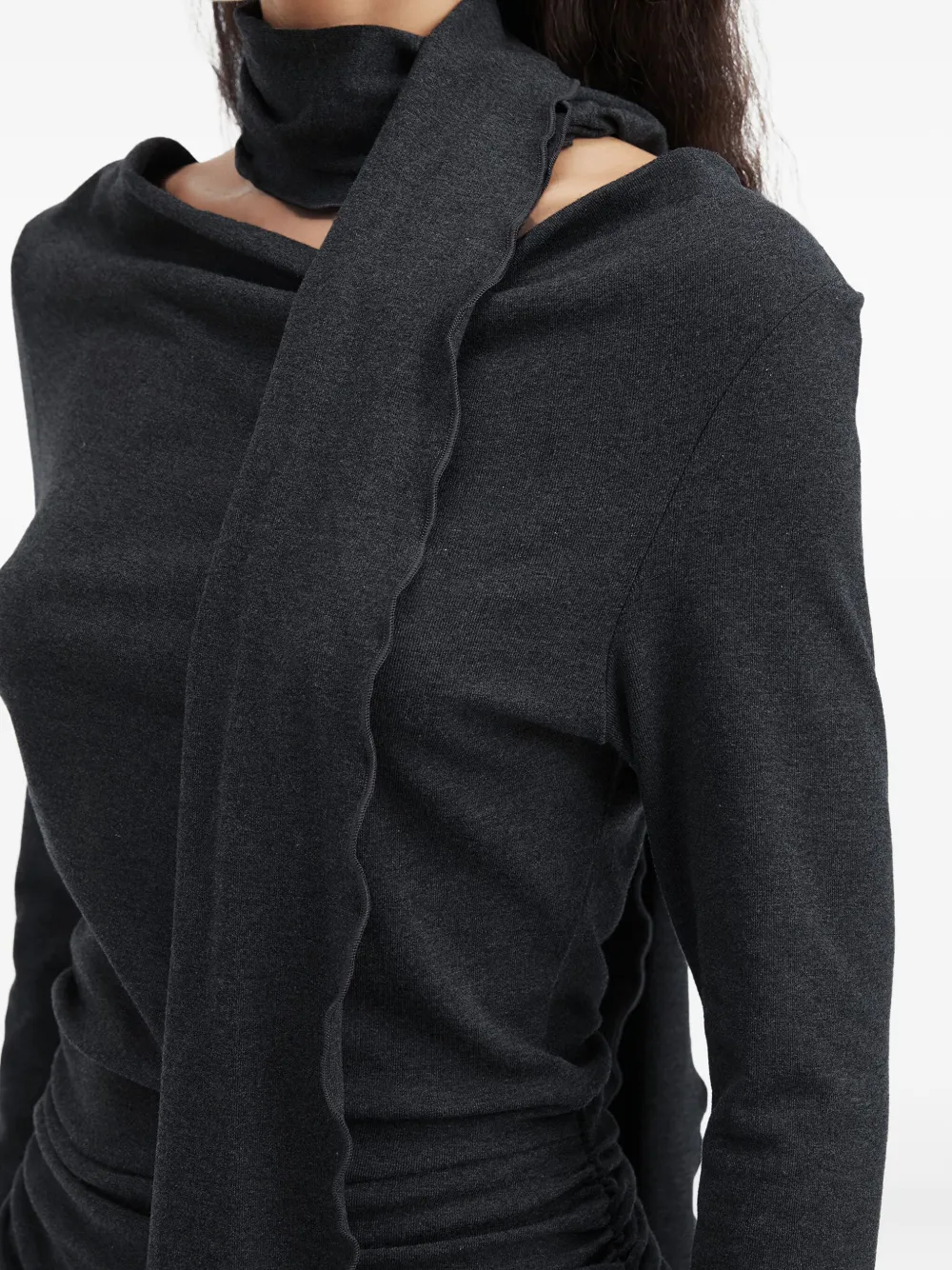 Tout A Coup Scarf-detailed Ruched Maxi Dress In Gray