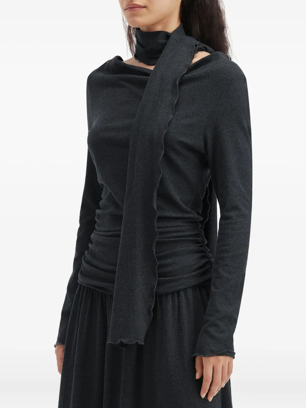 Tout A Coup Scarf-detailed Ruched Maxi Dress In Gray