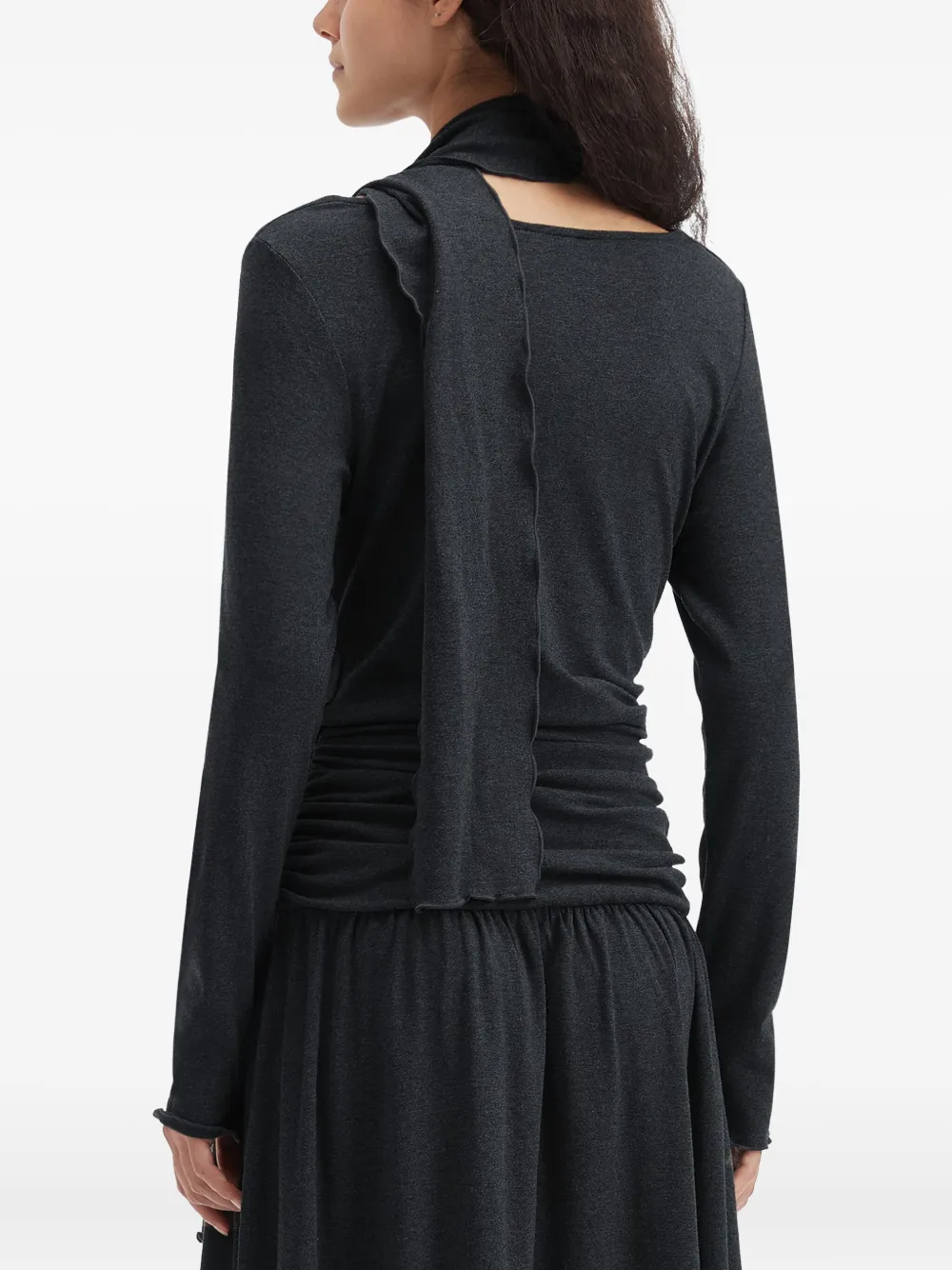 Tout A Coup Scarf-detailed Ruched Maxi Dress In Gray