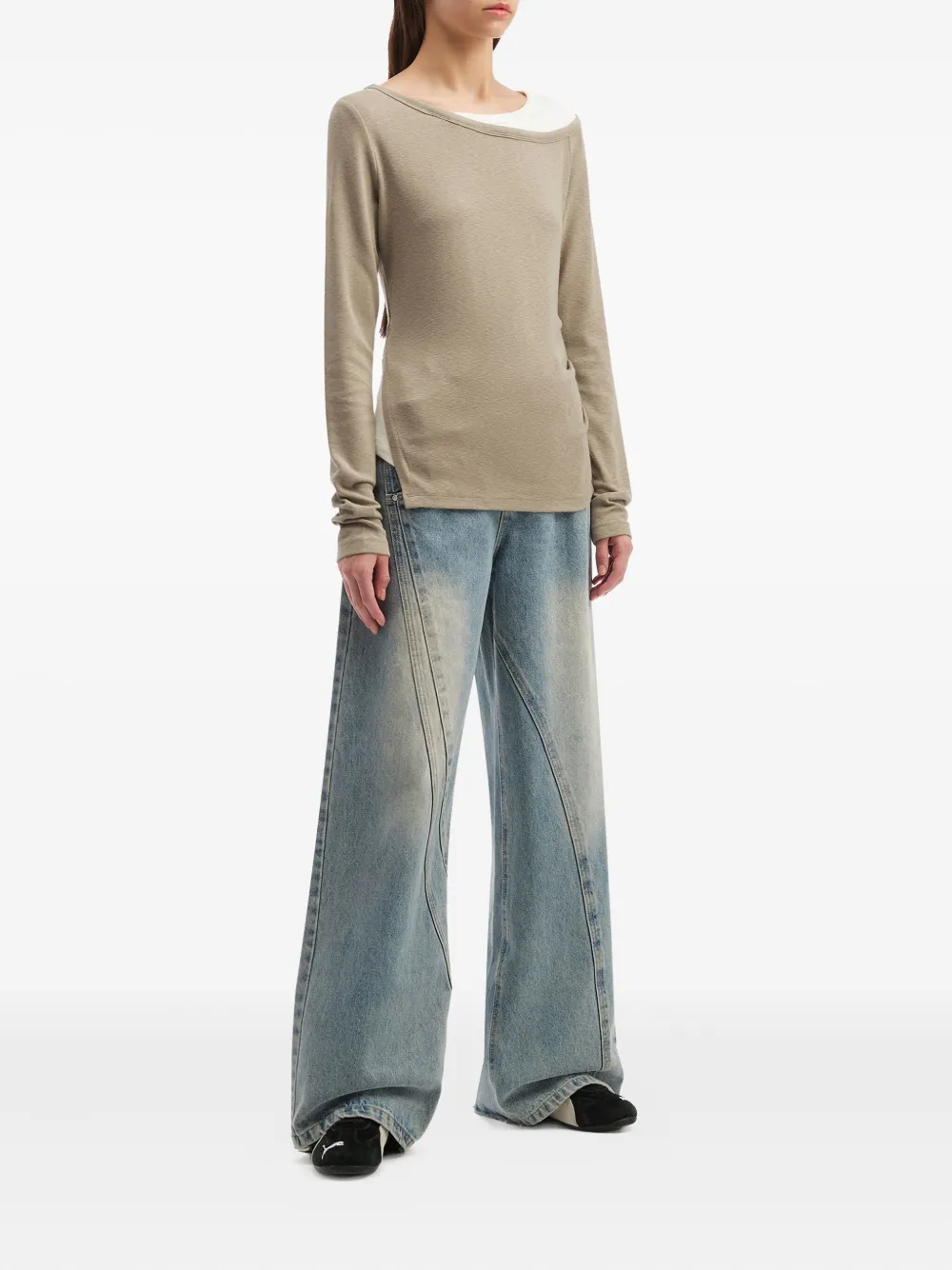 Tout A Coup Layered Long-sleeve T-shirt In Brown