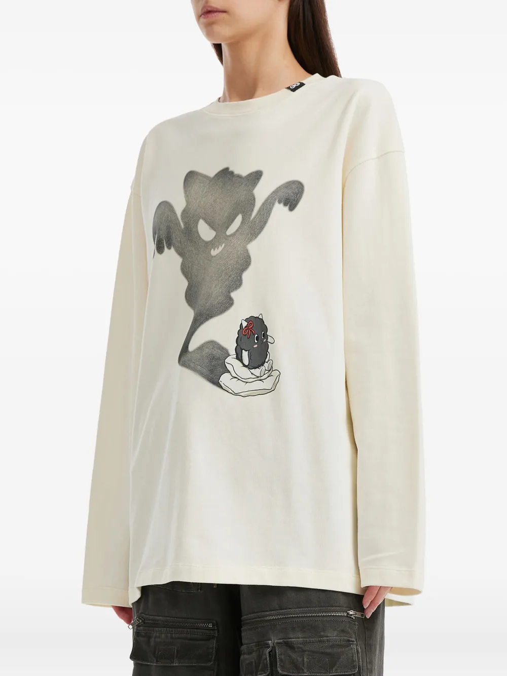  Mini Cream Graphic-print Long-sleeve T-shirt - Neutrals 