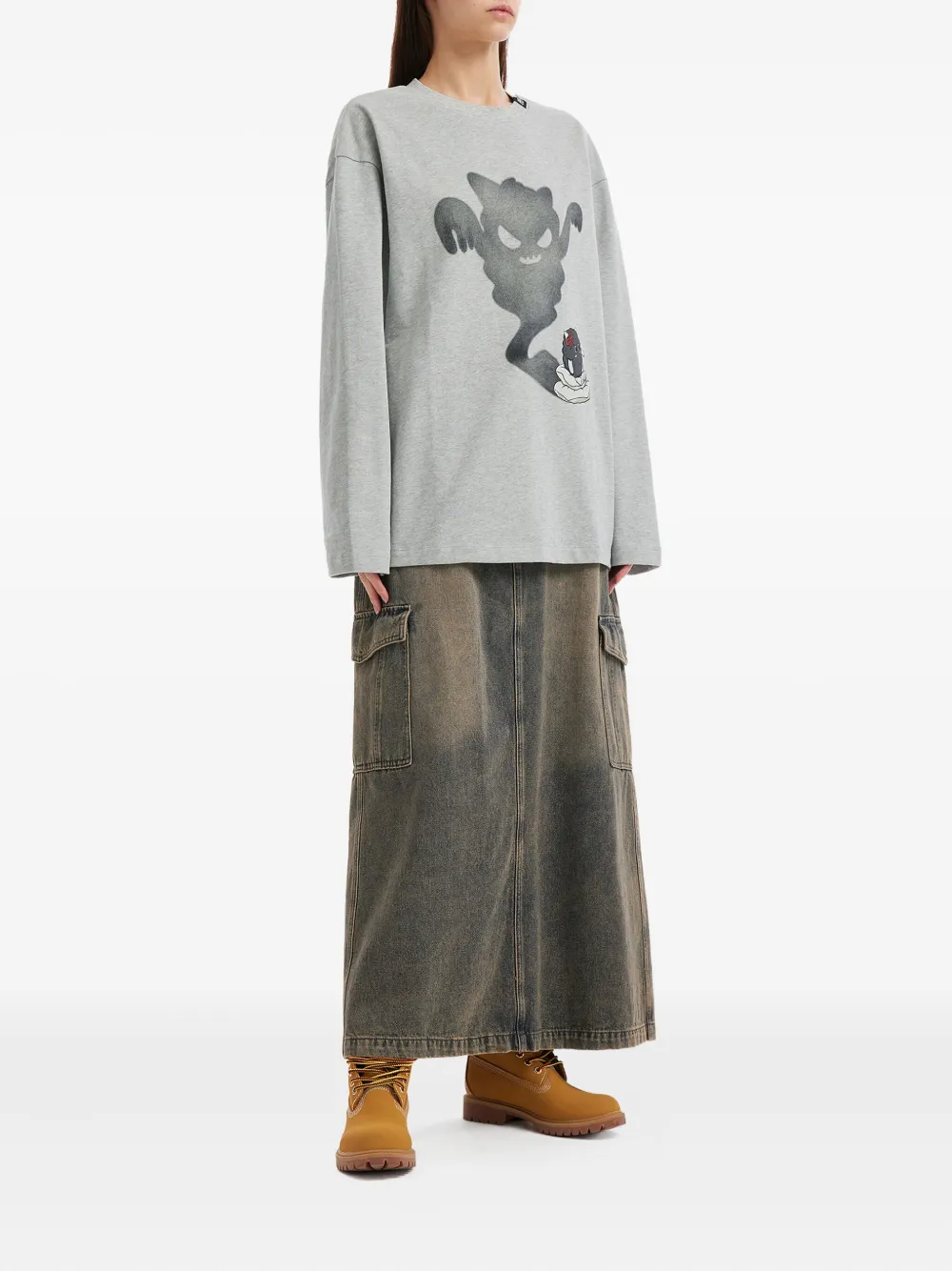 Mini Cream Graphic-print T-shirt In Gray