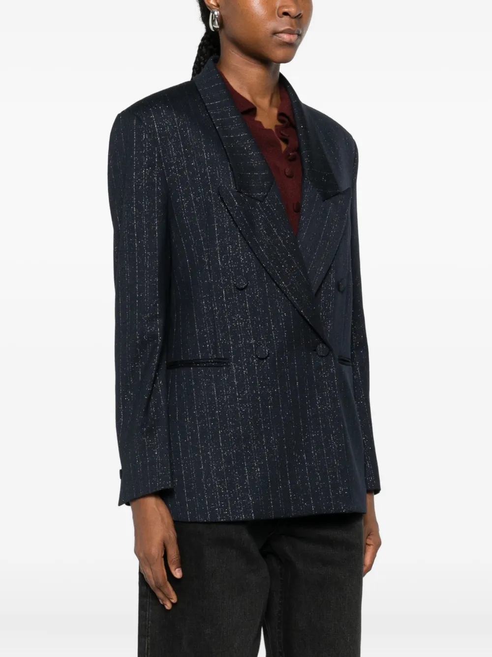 RAME Gestreepte blazer met dubbele rij knopen Blauw