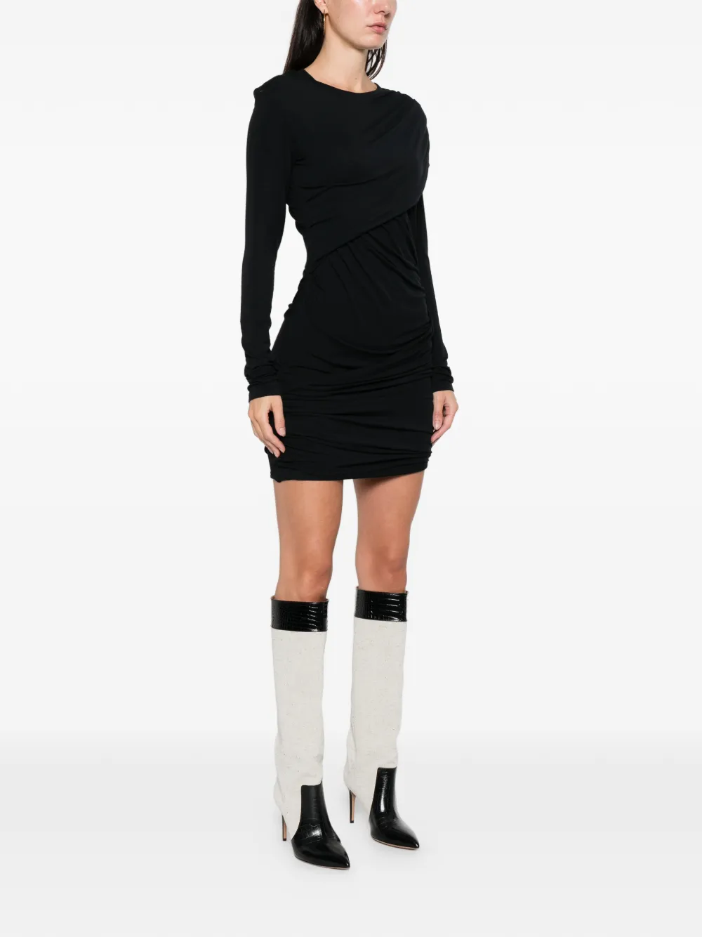 Maison Etoile Denise Draped Mini Dress In Black