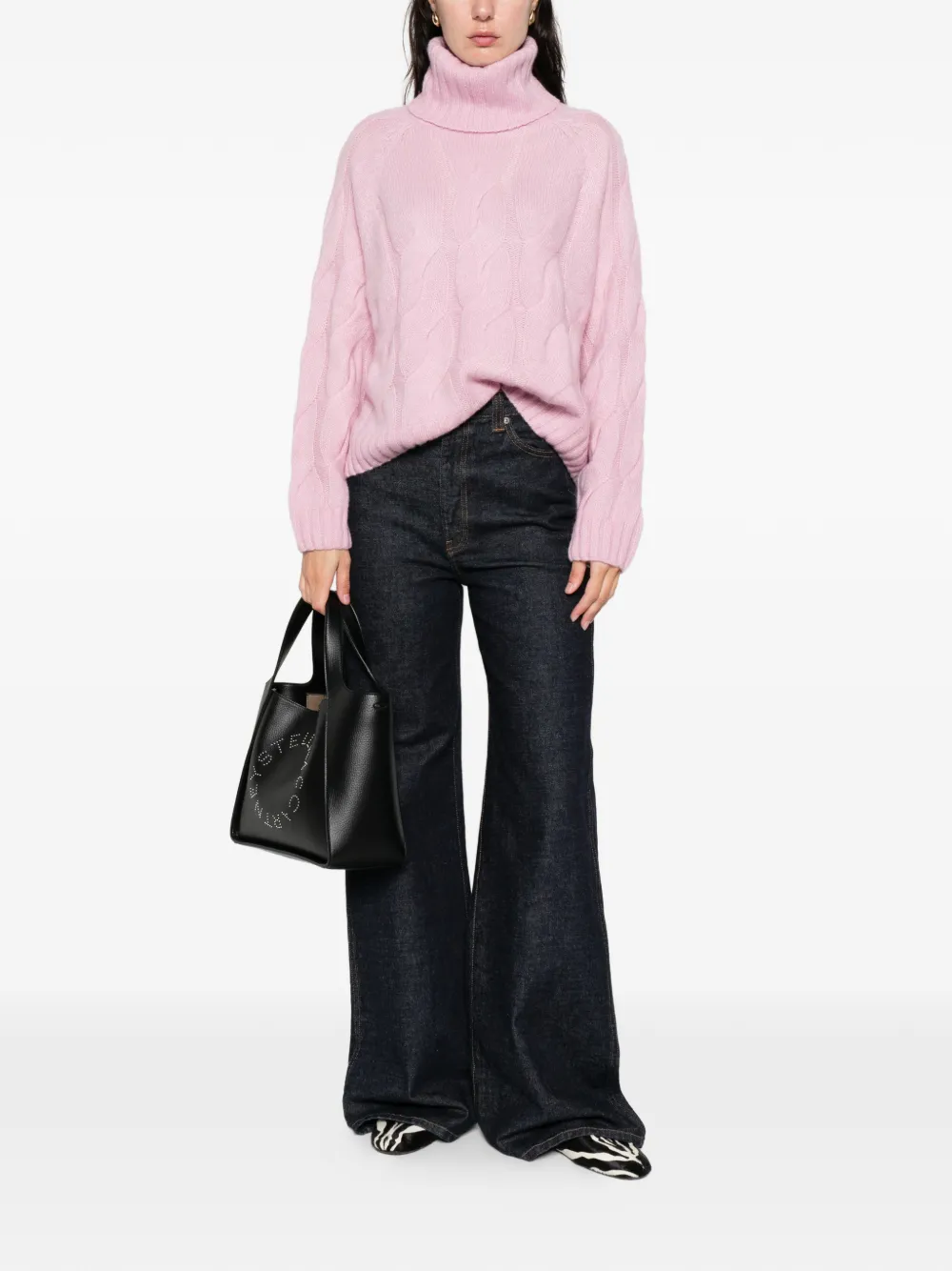 Allude Cable-knit Roll-neck Sweater In Pink