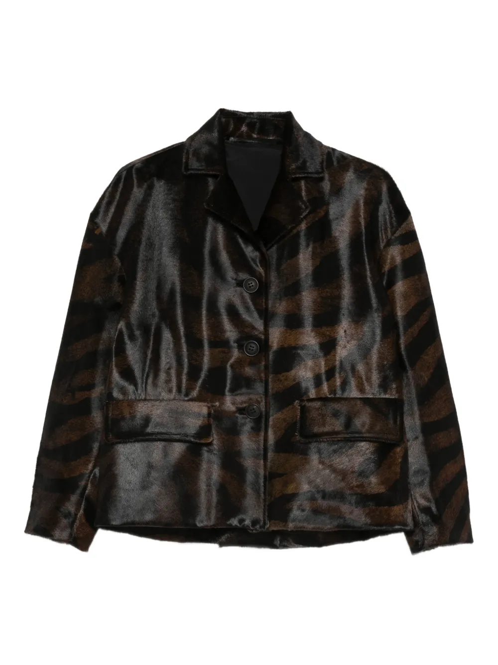 Santoro Flap-pocket Animal-print Leather Jacket In Black