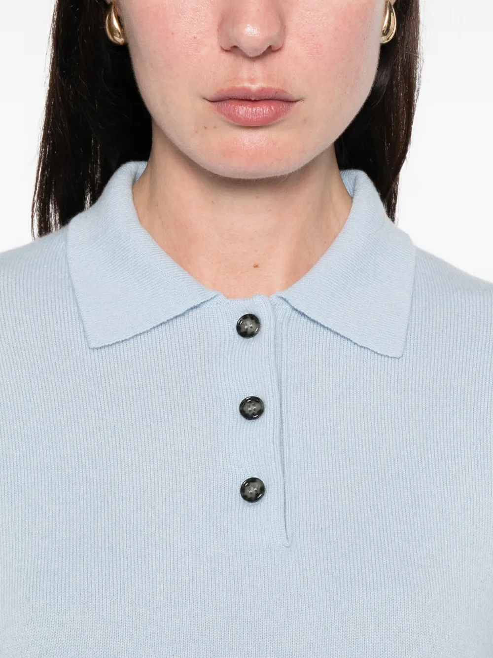 Allude cashmere buttoned polo top Blauw