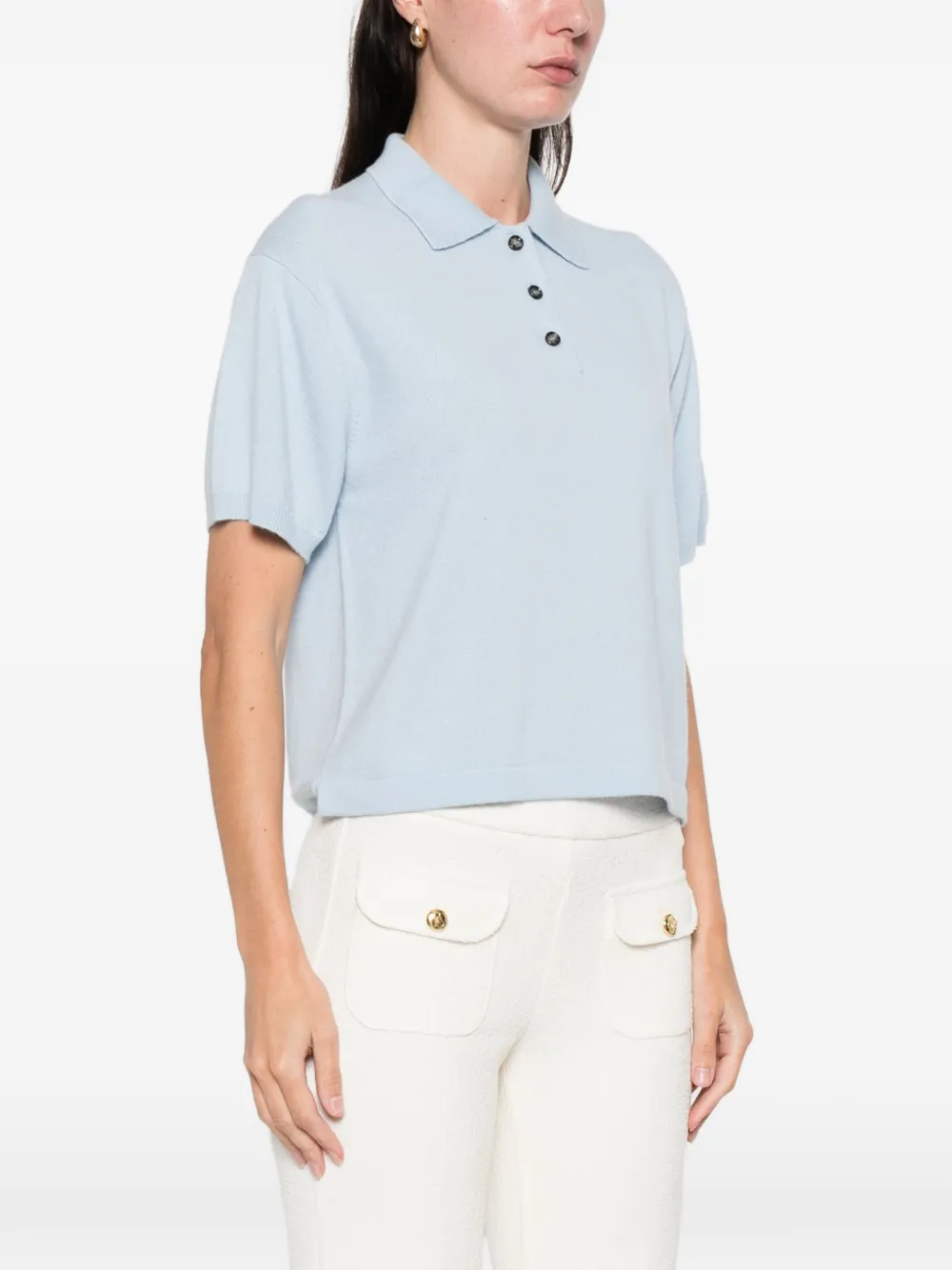 Allude cashmere buttoned polo top Blauw