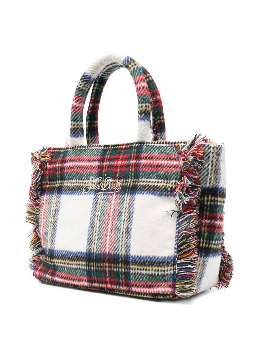 Mc2 Saint Barth Tartan-checked Fringed Mini Bag In Multi